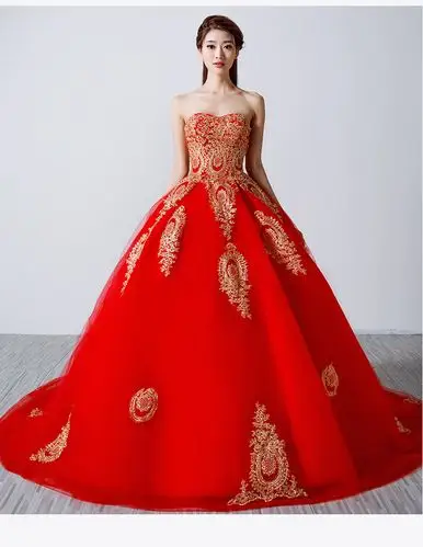 抹胸婚纱礼服2016新款夏新娘结婚时尚显瘦韩式红色婚纱大码长拖尾