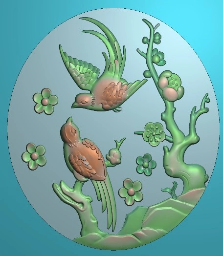 hnyc435-椭圆玉雕牌子花鸟喜鹊挂件jdp格式激光雕刻图案喜鹊电脑精雕