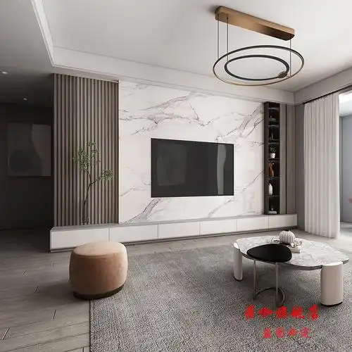 泫琅 格栅板背景墙岩板电视背景墙瓷砖悬空轻奢现代简约大理石影视墙