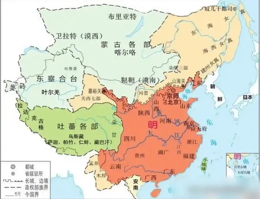 图二:这才是明朝最真实的版图,因为版图只能算实际的控制区,称藩与