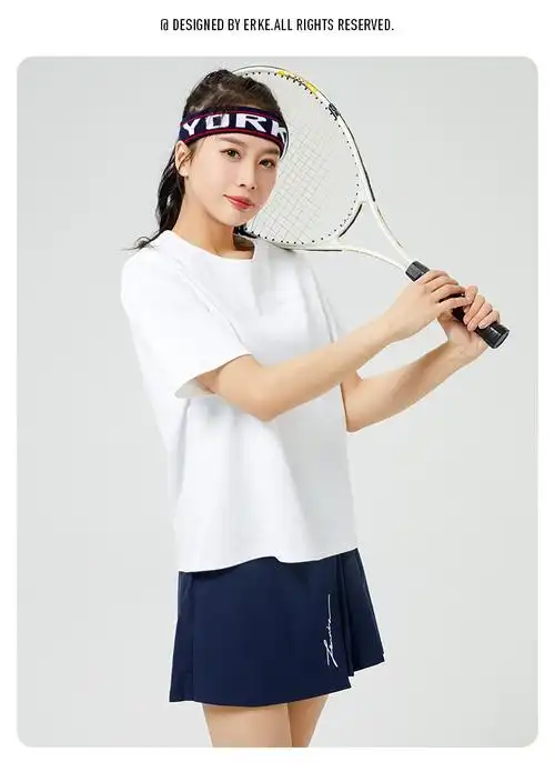 鸿星尔克官方旗舰短袖女舒适简约百搭圆领针织综训网球t恤运动上衣t恤