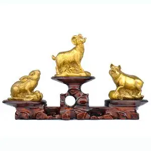 钰之源猪兔羊三合贵人纯铜十二生肖亥卯未风水摆件吉祥物工艺装饰