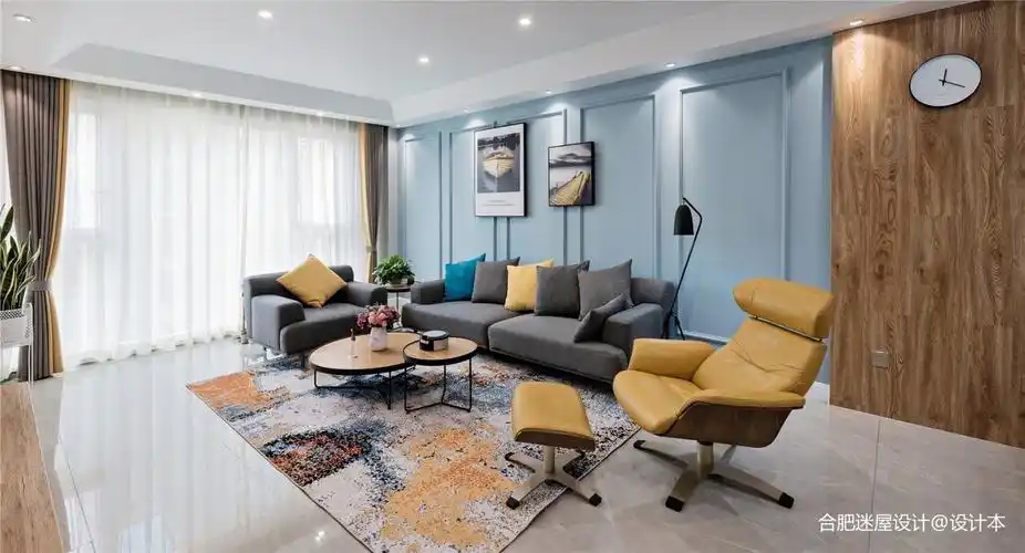 客厅灰蓝色墙面图片 – 设计本装修效果图