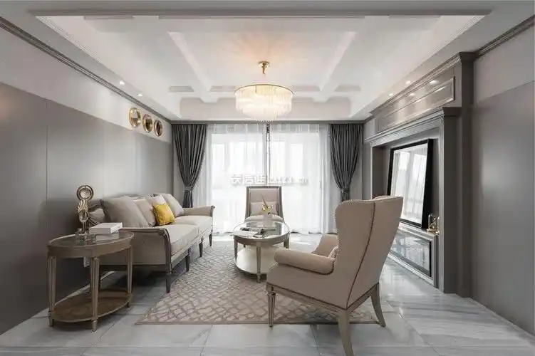 日照大嘉汇东城美式风格120平米设计方案 客厅吊顶装修效果图2020_装