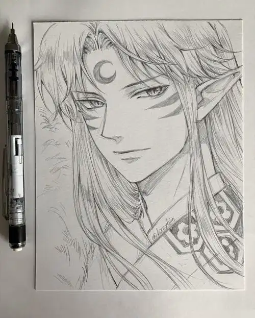 神仙画师微博转载二次元人物黑白线稿手绘