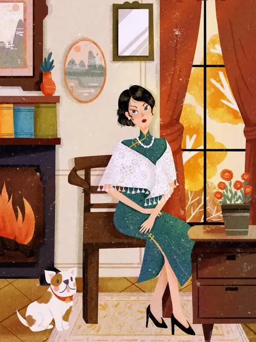 复古插画民国风插画附线稿