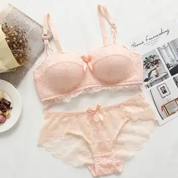 内衣套装女文胸聚拢小胸性感无钢圈加厚上托蕾丝半杯胸罩少女文胸