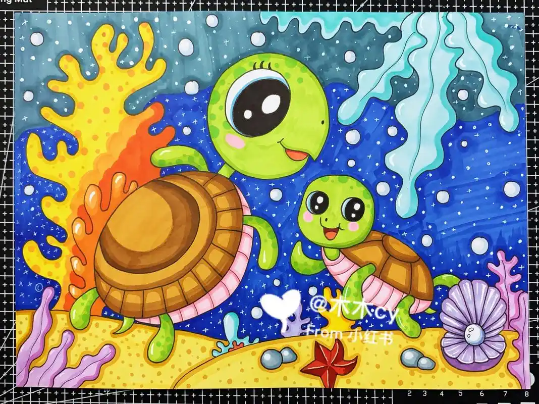 96多乐绘马克笔测评#儿童画海底世界乌龟 分享一个今日开箱好物