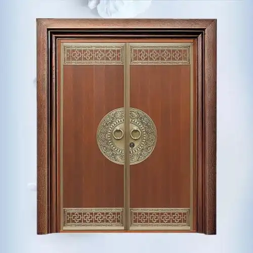 爱唯铜艺仿古红木纹理手工定制中式别墅院子对开铜门-找商网
