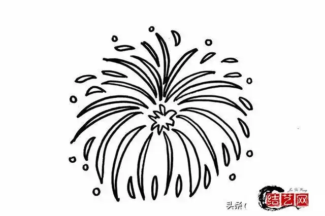 边缘也涂黄色和红色,漂亮的烟花简笔画就完成啦!