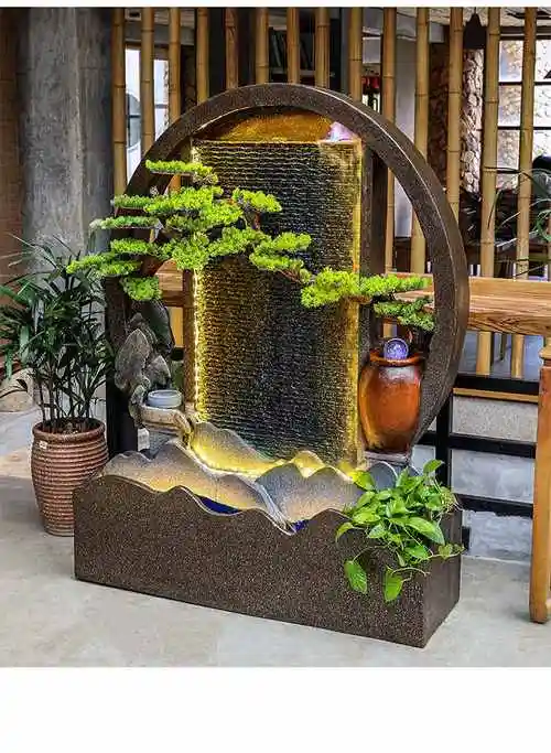 假山水幕墙流水喷泉室内客厅玄关办公室屏风造景装饰会所生财摆件 xw