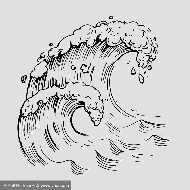 海浪的轮廓.手绘草图与透明的背景.向量