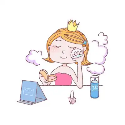 化妆步骤之扑粉插画素材卡通小清新化妆品化妆工具装饰设计美妆卡通