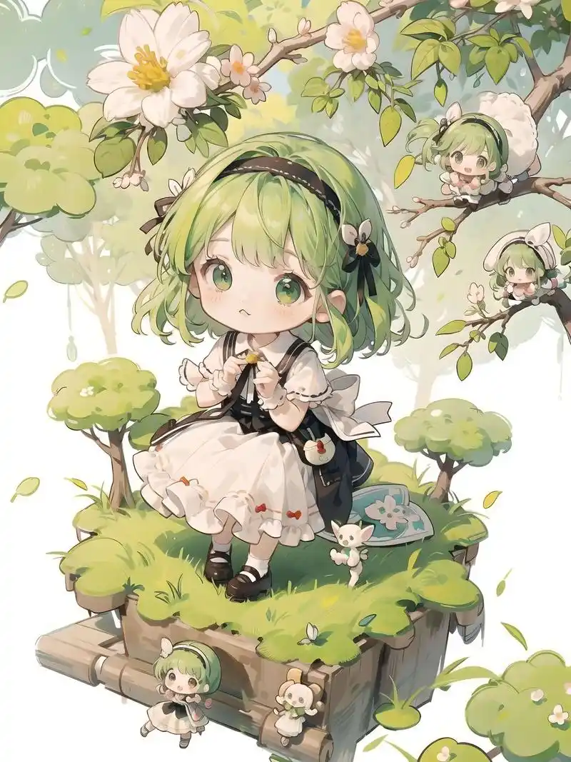 可爱q版动漫人物绿色草系.#二次元ai绘画 #这画是用了亿点 - 抖音