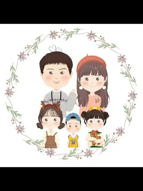 自制手绘卡通头像(一家五口全家福)-度小视