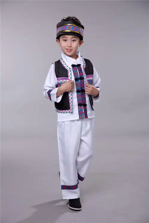 三月三少数民族服装儿童傣族服装男男士男童56个民族服装儿童wcx 黑色