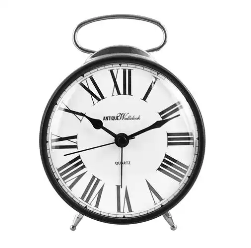 2021古董罗马数字迷你尺寸金属闹钟,带柄乌鸦时钟