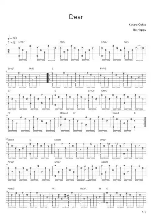 押尾桑《dear》吉他谱
