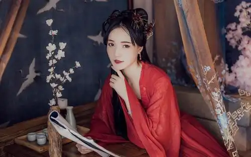 烈焰红裙古装美女性感气质写真,高清壁纸图片,大陆美女-回车桌面