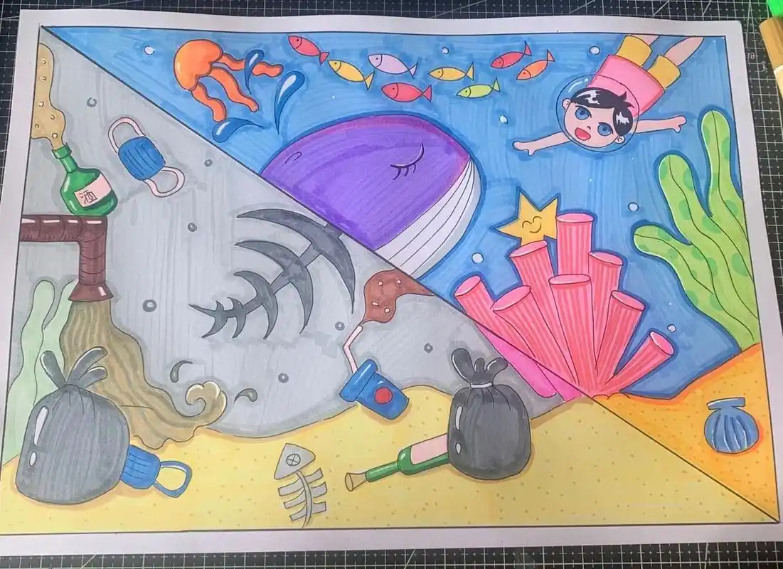 我和海洋的故事保护环境主题画