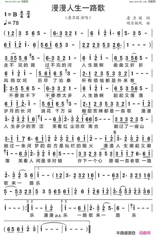 漫漫人生一路歌简谱-詹卫国演唱-詹卫国/明月微风词曲1