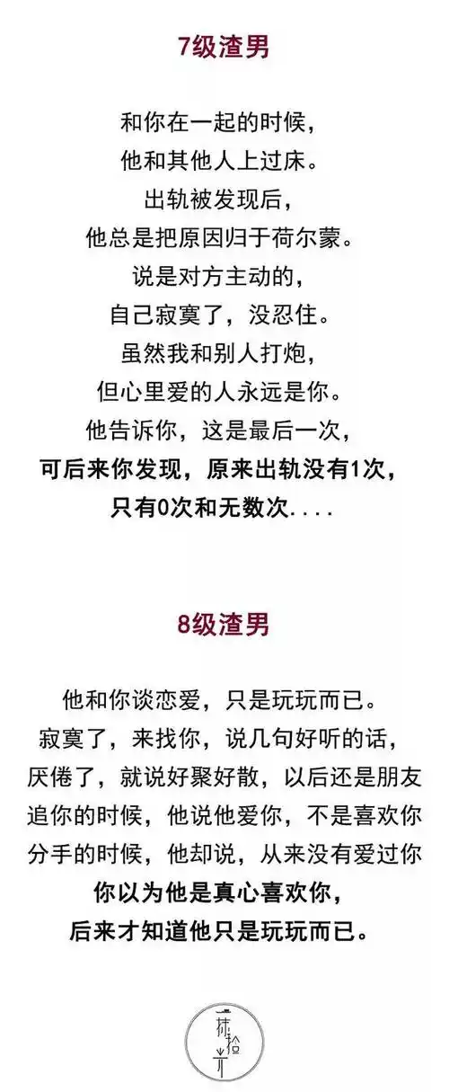 "渣男等级排行"对照表