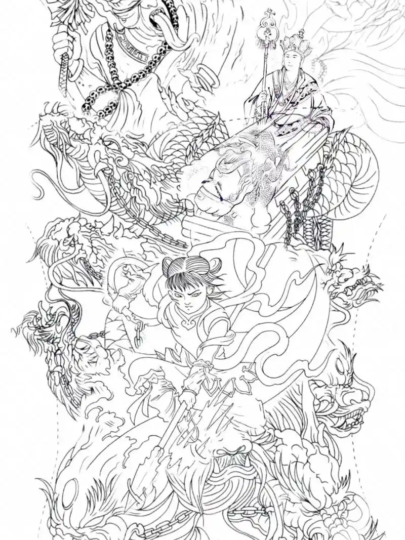 哈哈,搞笑一波/社会纹身/纹身手稿设计 我想用鸽子血纹,纹个九龙拉棺