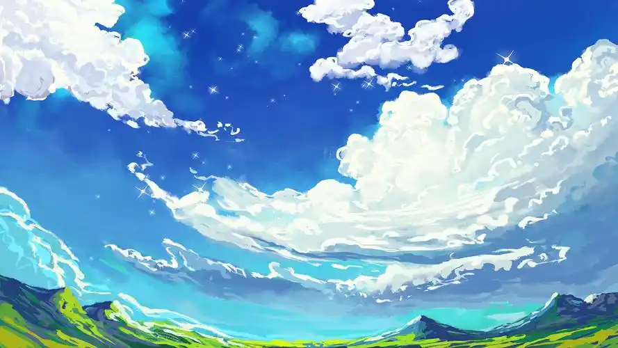 唯美梦幻天空蓝天云彩清晨阳光插画背景视频天空背景