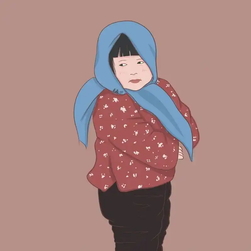 插画 | 头像 | 最近很火的蓝头巾花棉袄萌娃 大家天冷了记得添衣哈