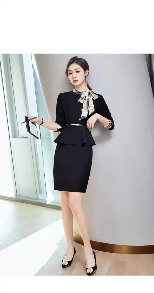 恒源祥同款2021年春季职业装套装职业连衣裙酒店空姐工作服女时尚气质