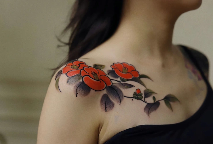 最新山茶花纹身图案合集女山茶花纹身寓意