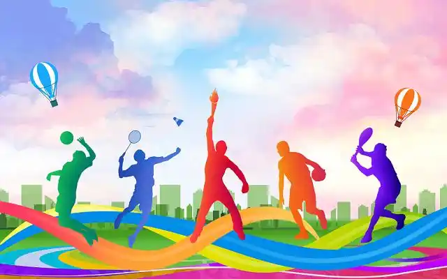 彩色卡通手绘扁平剪影风运动会背景展板原创插画海报