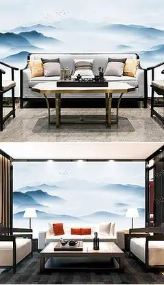 聚财水墨画背景墙|山水聚宝盆大气磅礴聚财山水画新中式水墨画