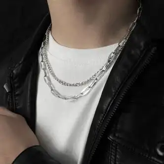 蓝铂丽双层叠戴项链男士锁骨链嘻哈小众高级感不掉色男生项链配饰品