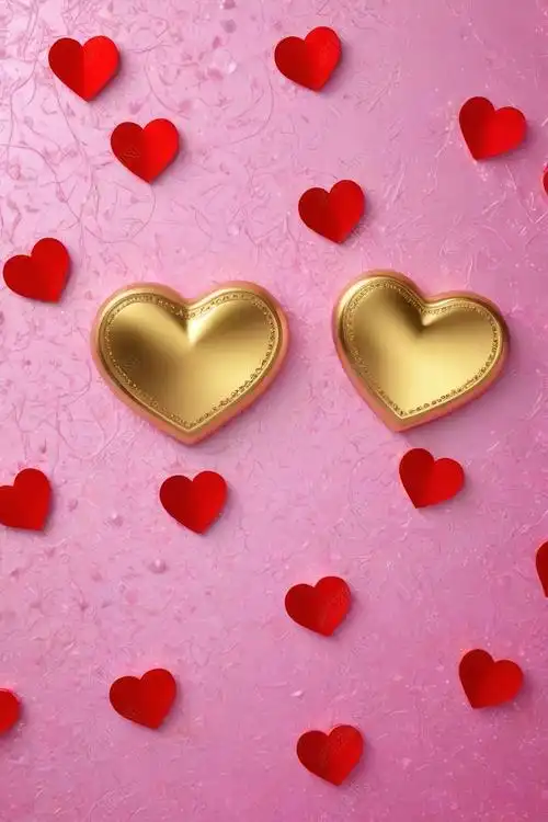 原创金色数字亮粉色心形背景图片-版权可商用