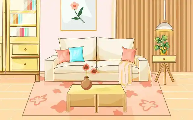 家居温馨客厅奶油风可爱现代沙发卡通扁平风插画