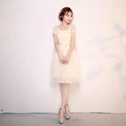 伴娘服短款2017新款显瘦闺蜜姐妹团毕业表演聚会晚礼服伴娘礼服