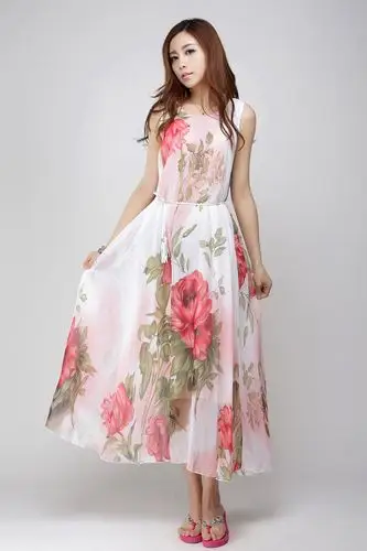 2014夏季大牡丹花新款韩版女装波西米亚长裙长款雪纺沙滩连衣裙子