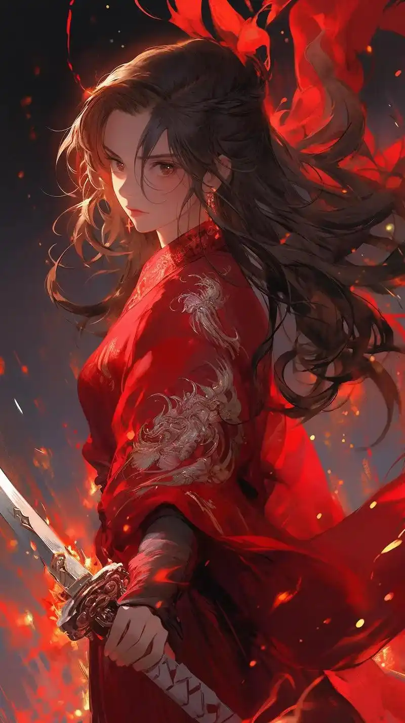 女剑客.仗剑走天涯#ai绘画 #壁纸 #红衣古装 #二次元a - 抖音