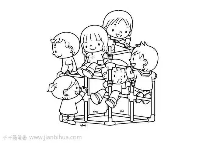 一幅幼儿在做游戏的简笔画