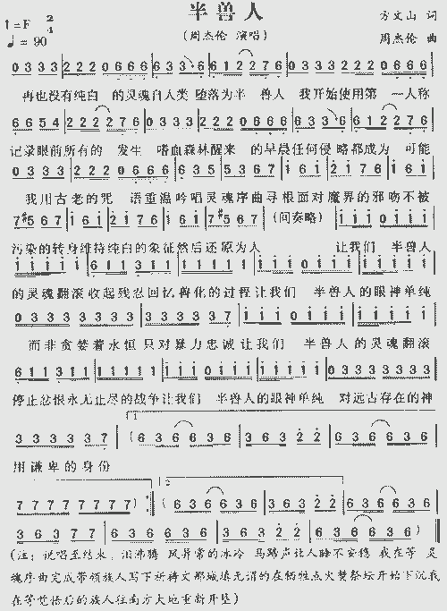半兽人_歌谱简谱_哆来咪123曲谱网