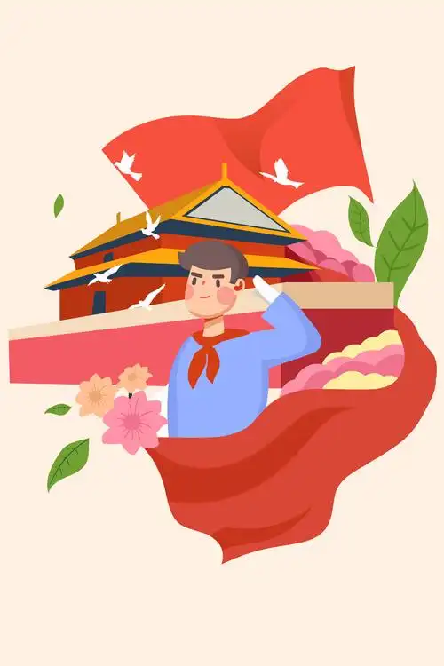 卡通手绘学生敬礼插画