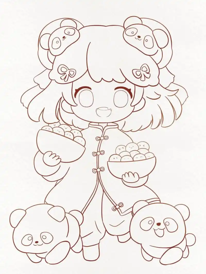 画就对了# #每日画画打卡练习# #新年插画# 新年可爱熊猫汤圆拟人