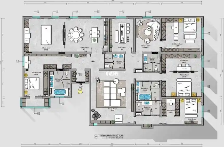 450㎡大平层平面规划|功能区重新分割|套间