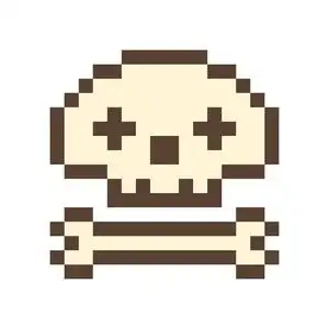 颅骨和骨16x16像素艺术图标隔离在白色背景上.