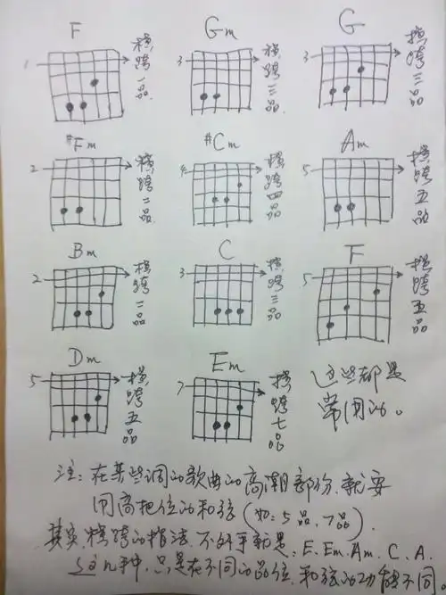 吉他爱用到的大横按有哪些 求图