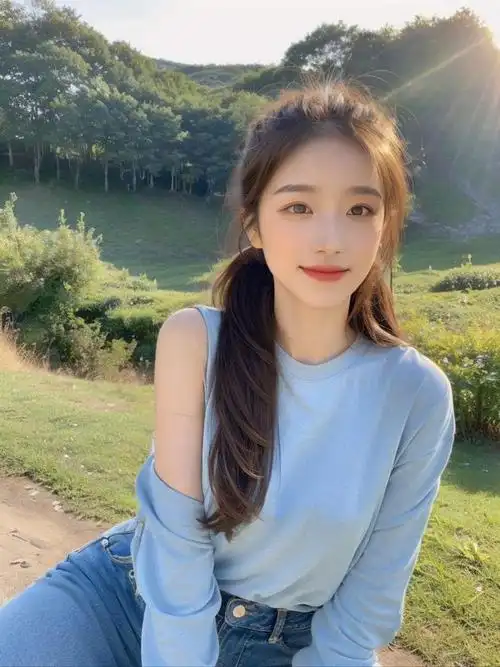 美女优雅女神降临清新白上衣搭配牛仔蓝红唇长发惊艳全场