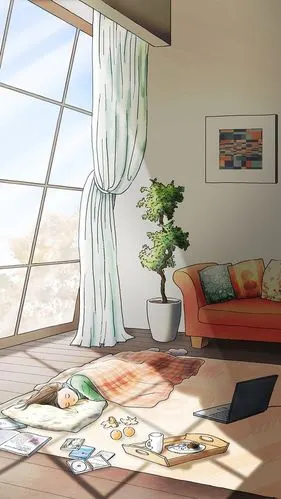 一个人的惬意时光……插画_壁纸