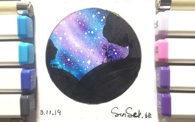 马克笔手绘星空教程教你用8支国产touch画一片星空