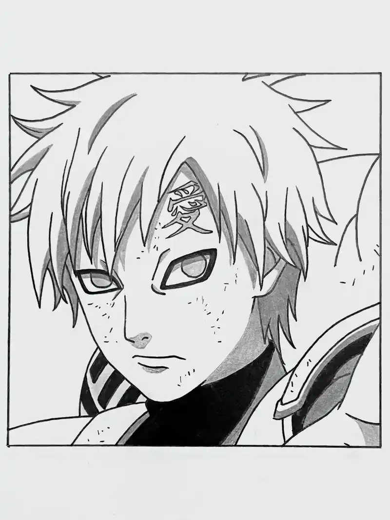 手把手教你画7915我爱罗.#火影忍者 #我爱罗 #手绘 #黑白 - 抖音